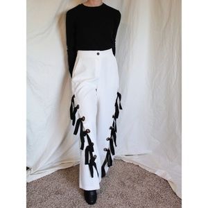 White & Black Grommet and Fringe Palazzo Pants